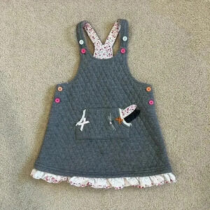 Deux Par Deux Gray Quilted Ruffled Hem Overall Girls Size 3